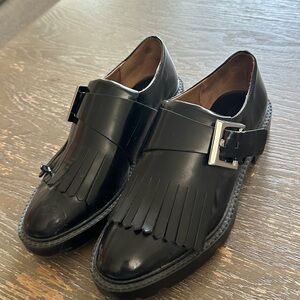 Zara Black Loafers with Fringe and Buckle
